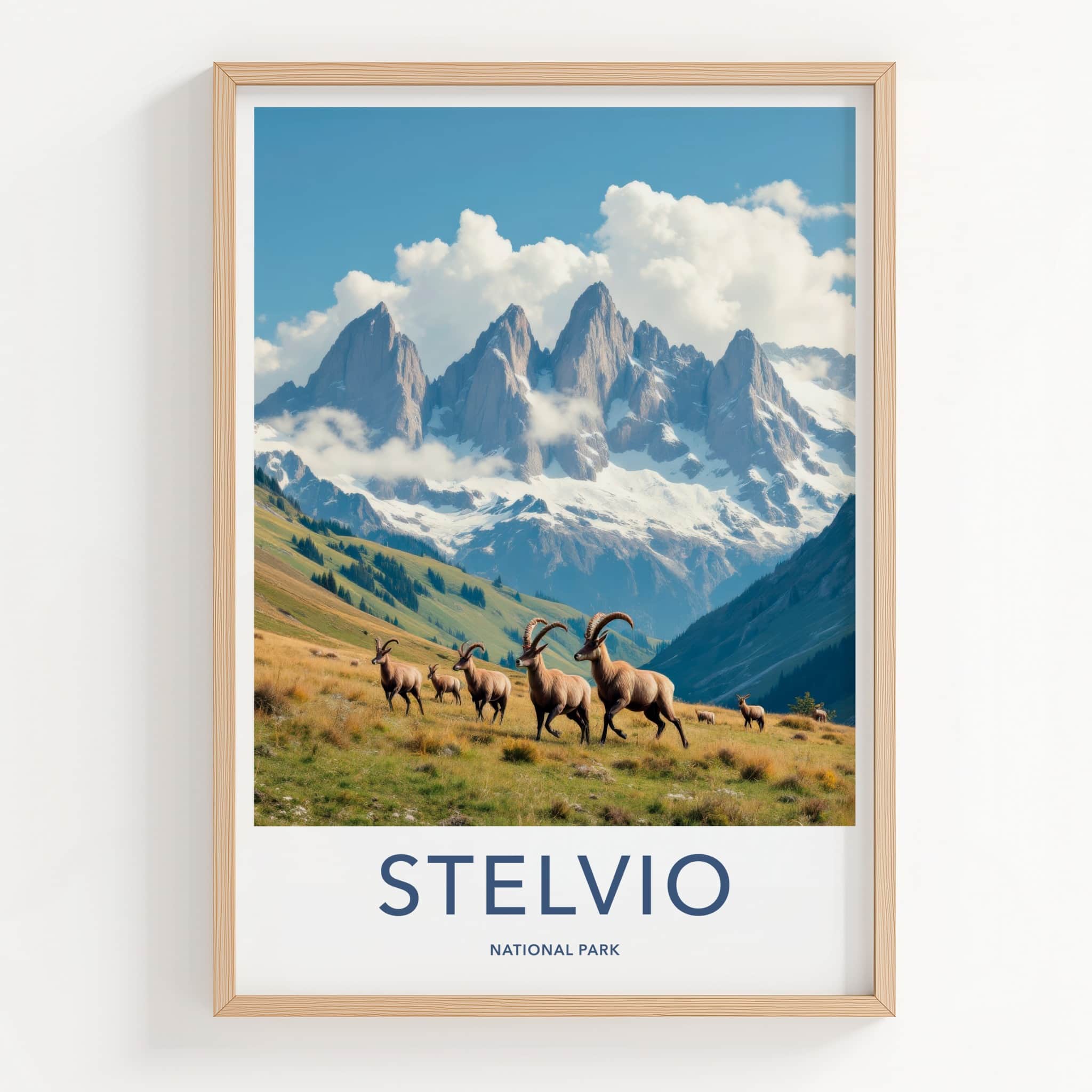 Stelvio National Park Poster - Italy Travel Art - Alpine Ibex Herd Home Decor
