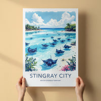 Stingray City Poster - Cayman Islands Travel Art - Stingrays Blue Waters Home Decor