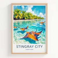 Stingray City Poster - Cayman Islands Travel Print - Tropical Ocean Rays Home Decor