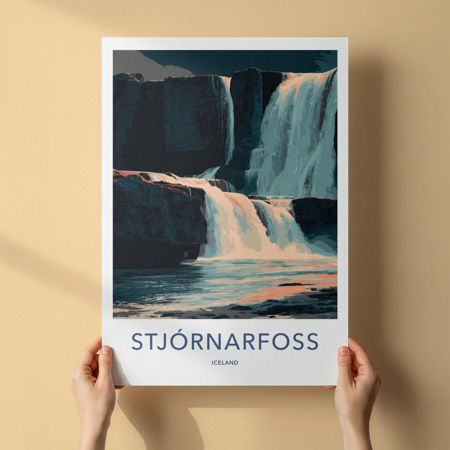 Stjornarfoss Poster - Iceland Travel Art - Orange Flowing Water Home Decor