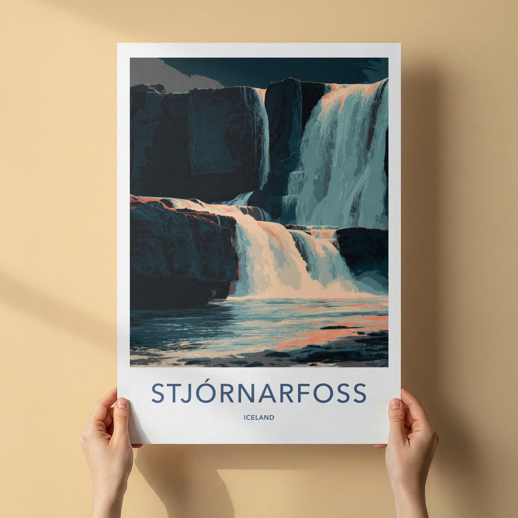 Stjornarfoss Poster - Iceland Travel Art - Orange Flowing Water Home Decor