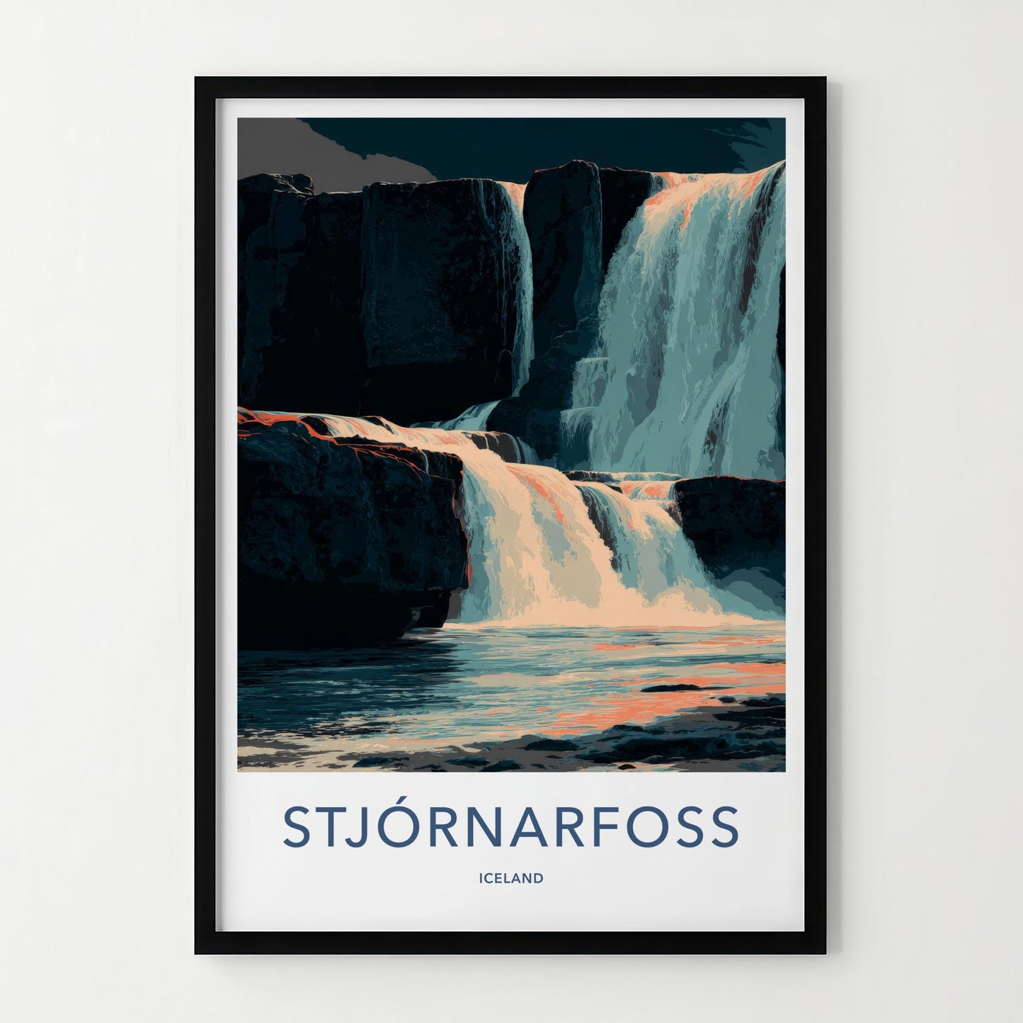 Stjornarfoss Poster - Iceland Travel Art - Orange Flowing Water Home Decor