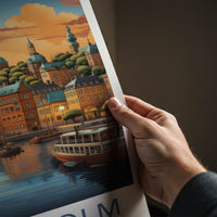 Stockholm Poster - Sweden Travel Art - Swedish Sunset Harbor Home Decor
