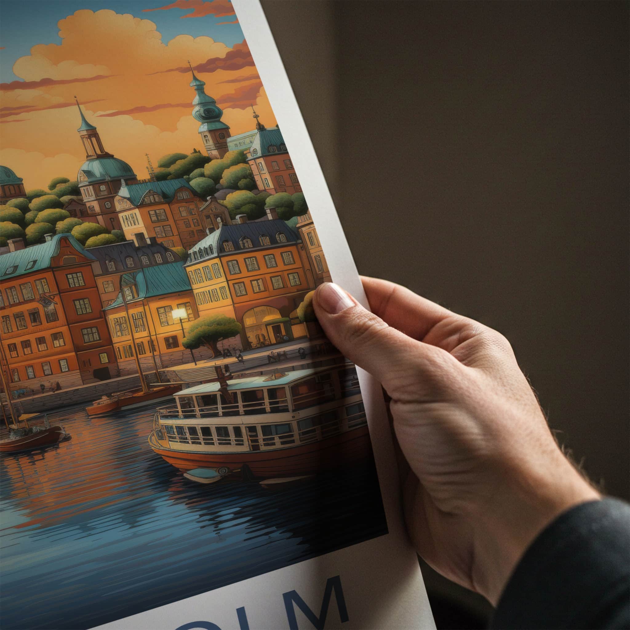 Stockholm Poster - Sweden Travel Art - Swedish Sunset Harbor Home Decor