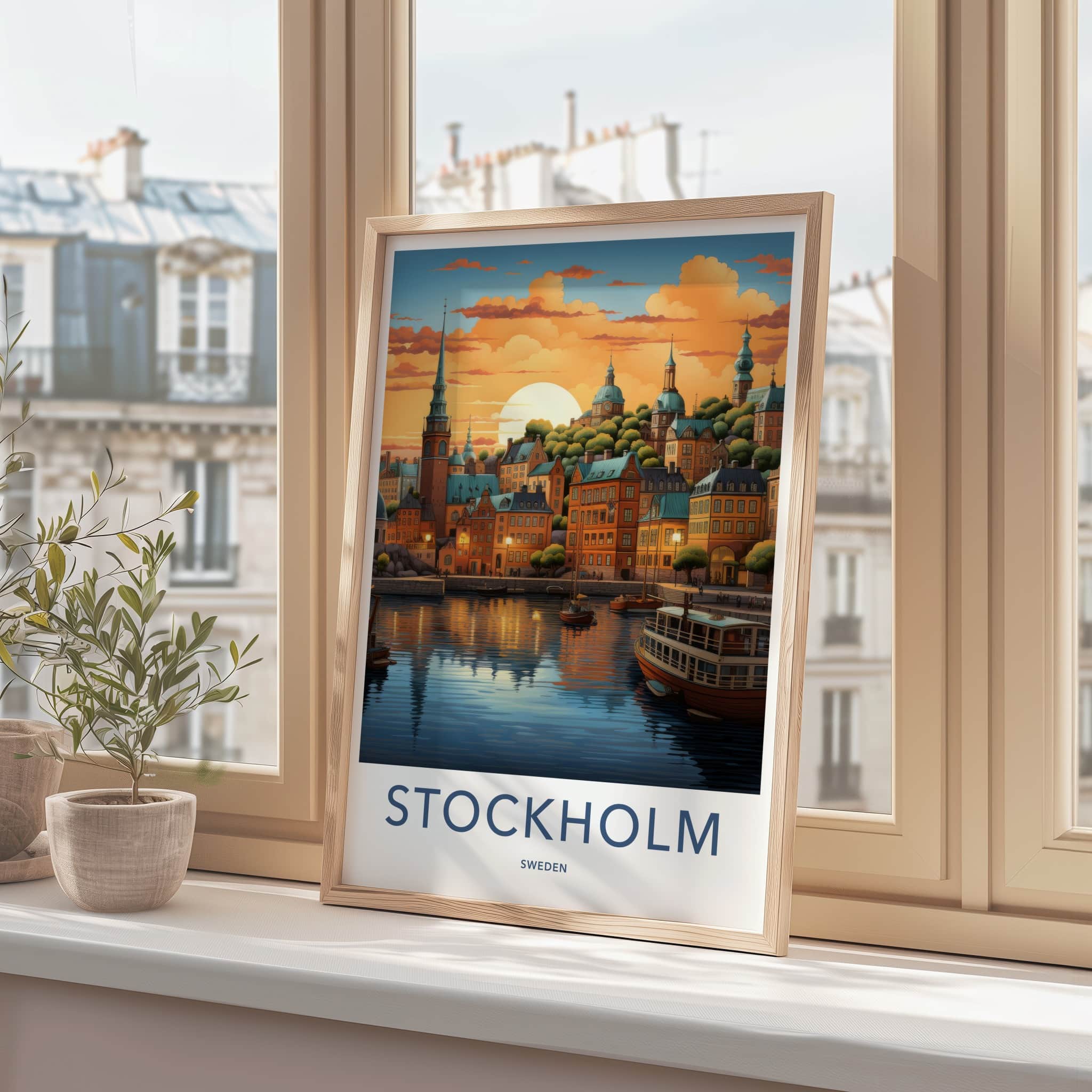 Stockholm Poster - Sweden Travel Art - Swedish Sunset Harbor Home Decor