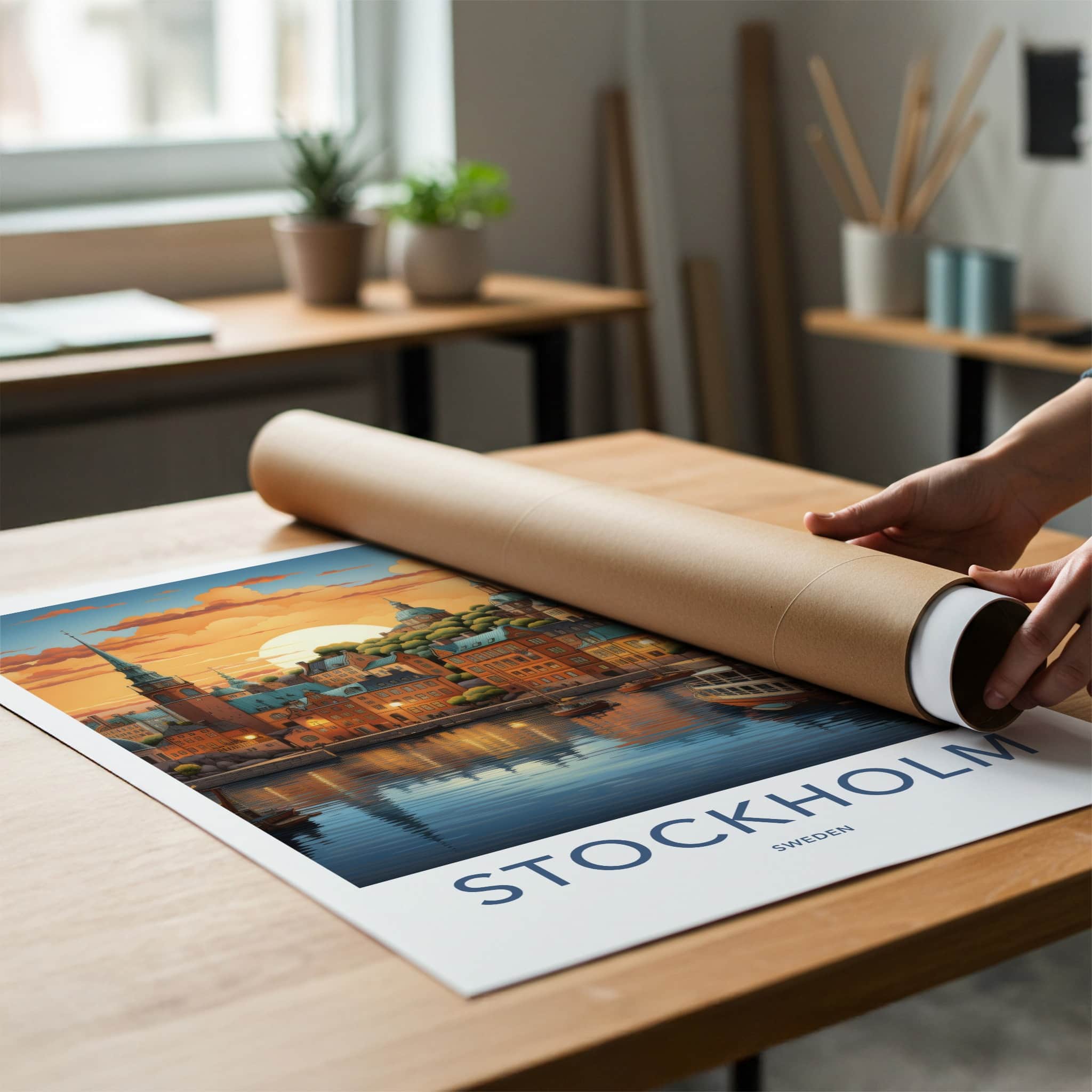 Stockholm Poster - Sweden Travel Art - Swedish Sunset Harbor Home Decor
