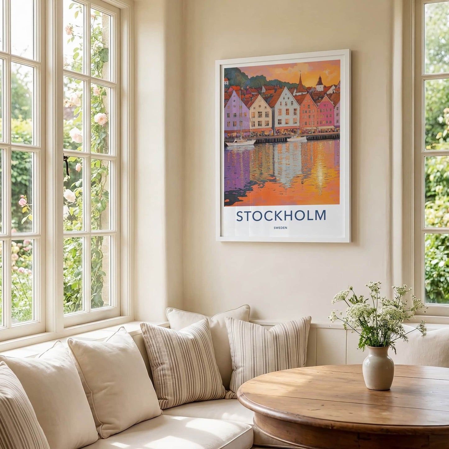 Stockholm Poster - Sweden Travel Art - Vibrant Harbor Reflections Wall Decor