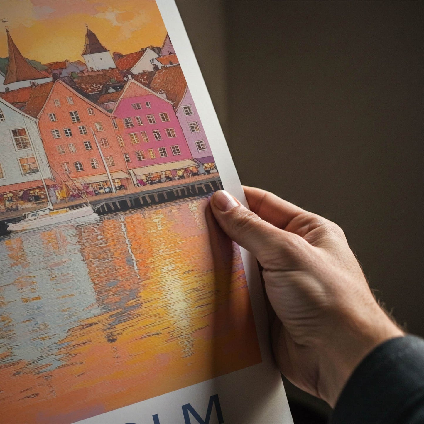 Stockholm Poster - Sweden Travel Art - Vibrant Harbor Reflections Wall Decor