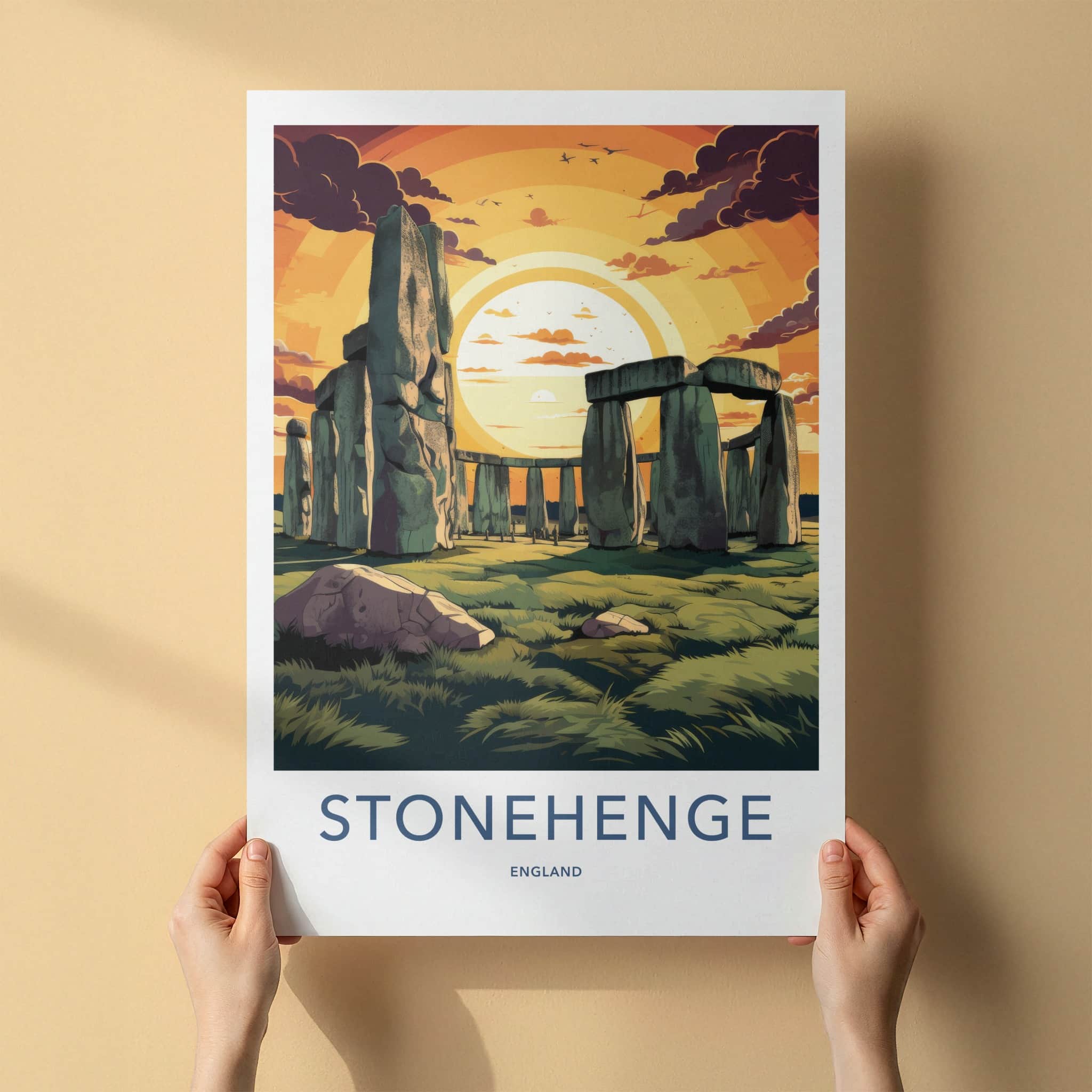 Stonehenge Poster - England Travel Art - Dramatic Sunset Stones Home Decor