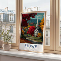 Stowe Poster - Vermont Framed Print - Autumn Church Path Lounge Decor