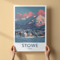 Stowe Poster - Vermont Travel Art - Pink Clouded Mountains Home Decor
