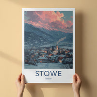 Stowe Poster - Vermont Travel Art - Snowy Village Sunset Home Decor