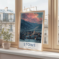 Stowe Poster - Vermont Travel Art - Snowy Village Sunset Home Decor