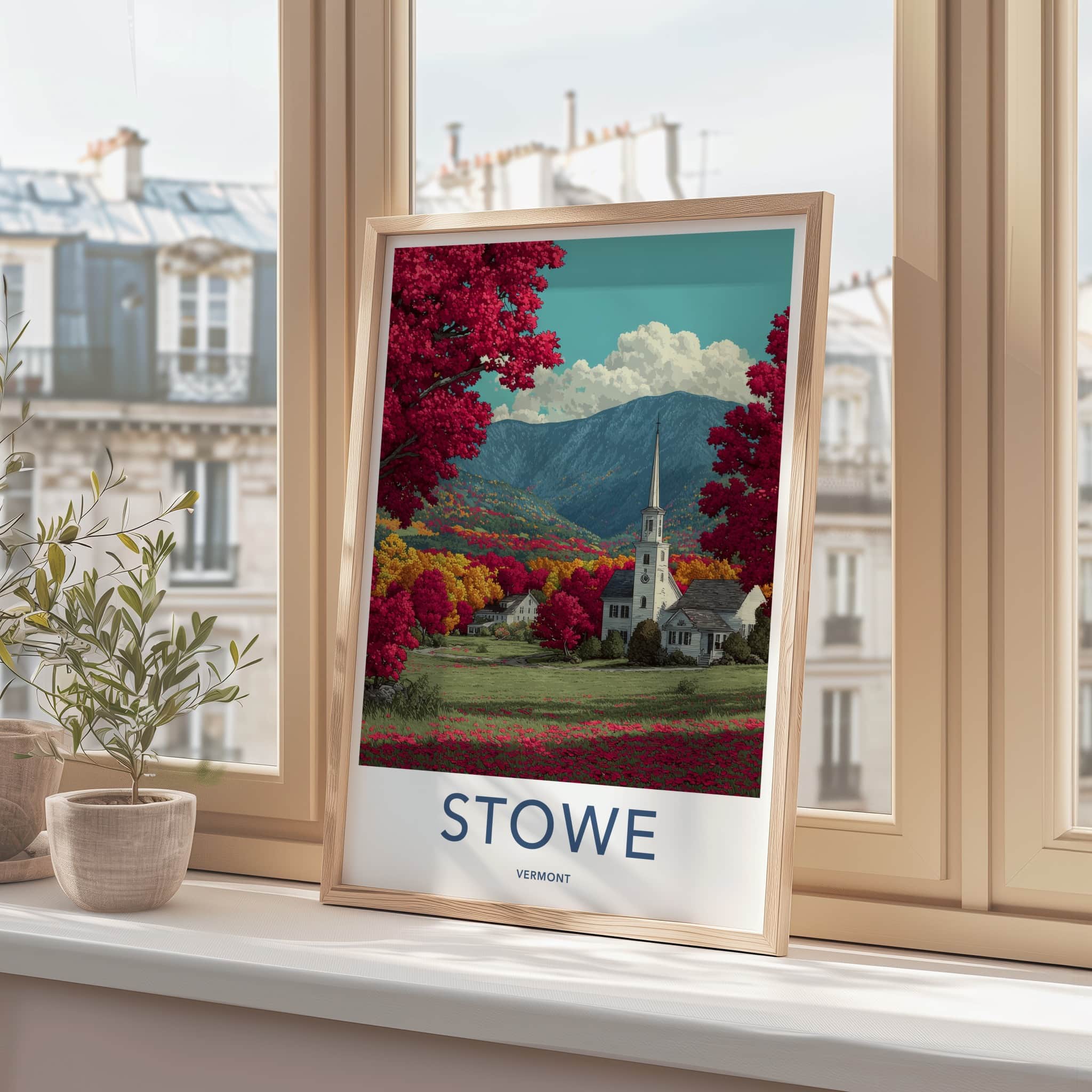 Stowe Poster - Vermont Wall Art - Steeple Mountains Autumn Home Decor