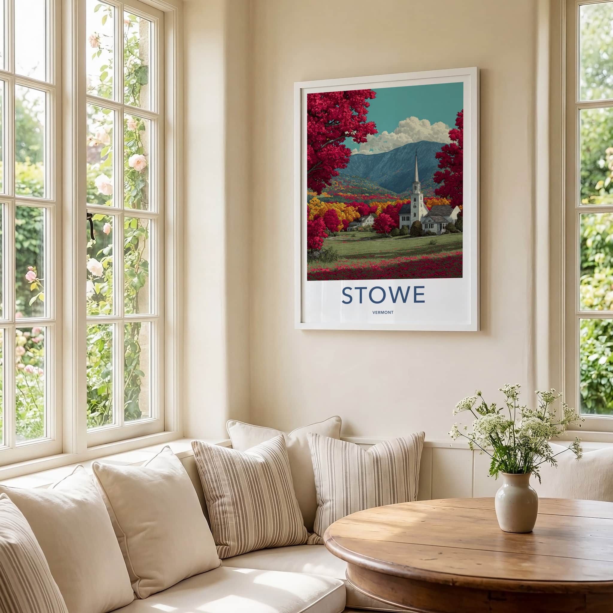 Stowe Poster - Vermont Wall Art - Steeple Mountains Autumn Home Decor