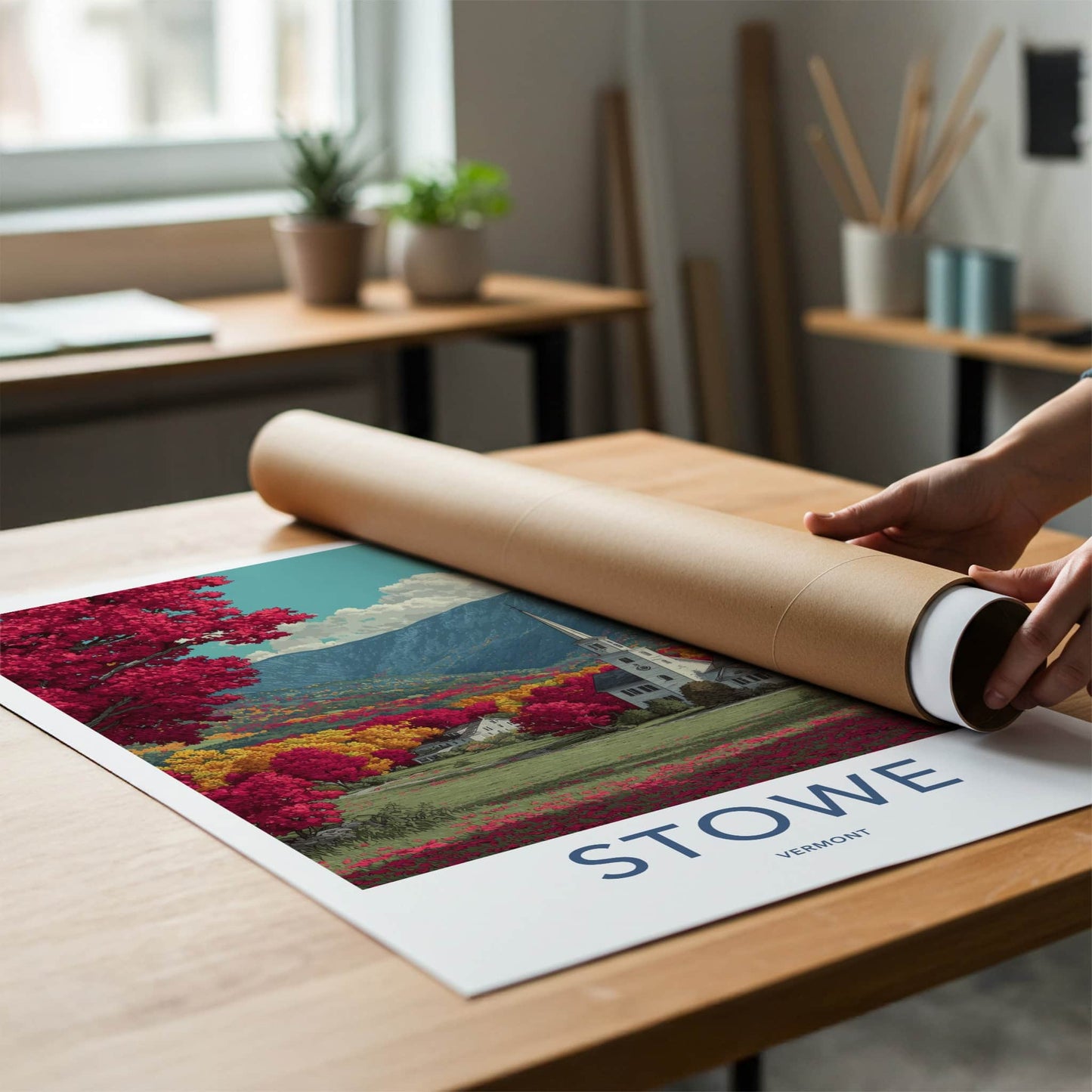 Stowe Poster - Vermont Wall Art - Steeple Mountains Autumn Home Decor