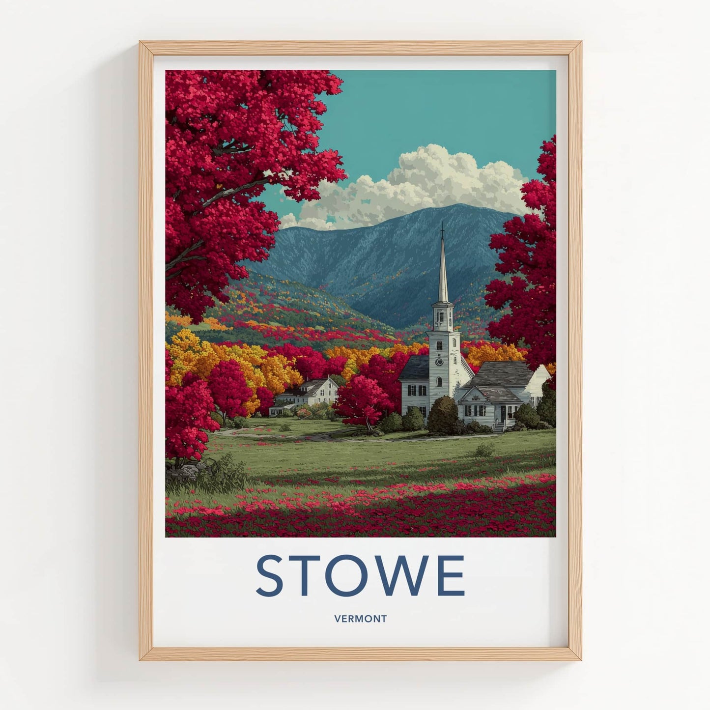 Stowe Poster - Vermont Wall Art - Steeple Mountains Autumn Home Decor