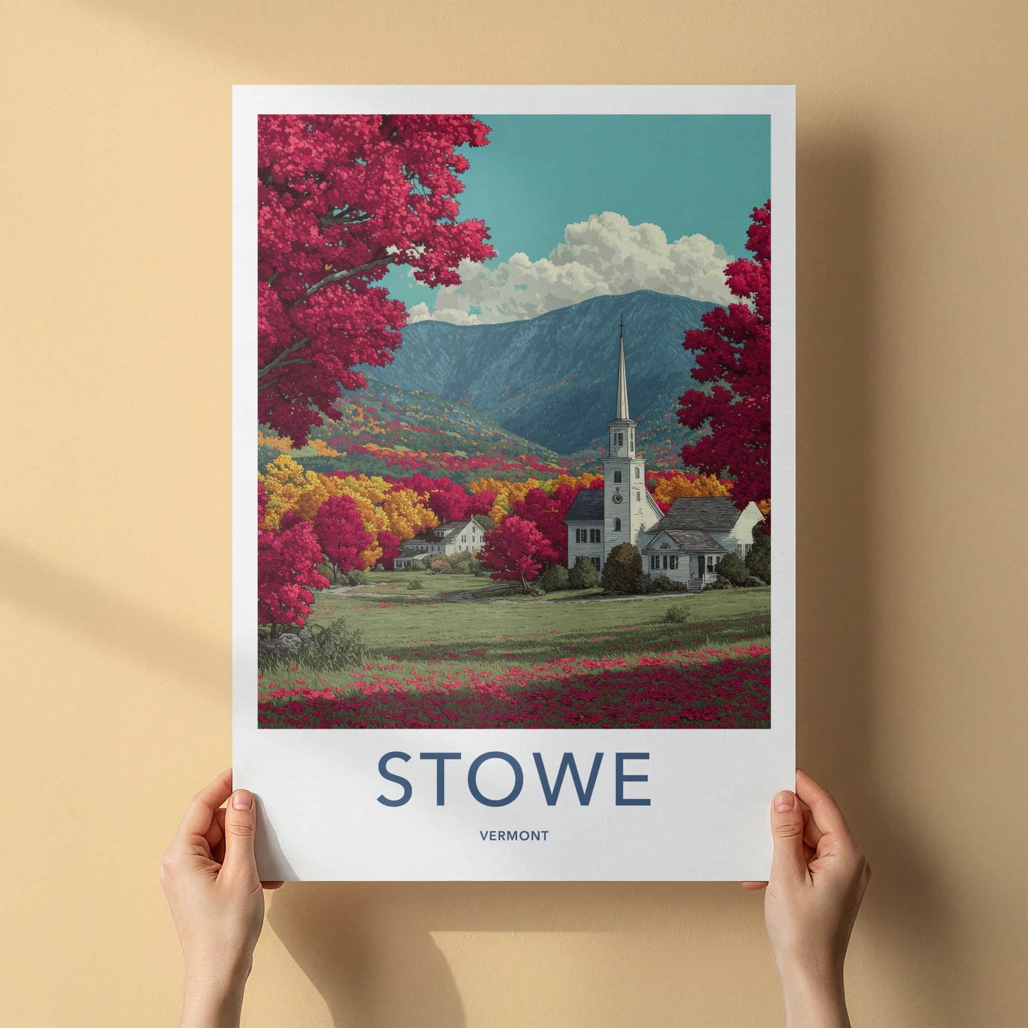 Stowe Poster - Vermont Wall Art - Steeple Mountains Autumn Home Decor