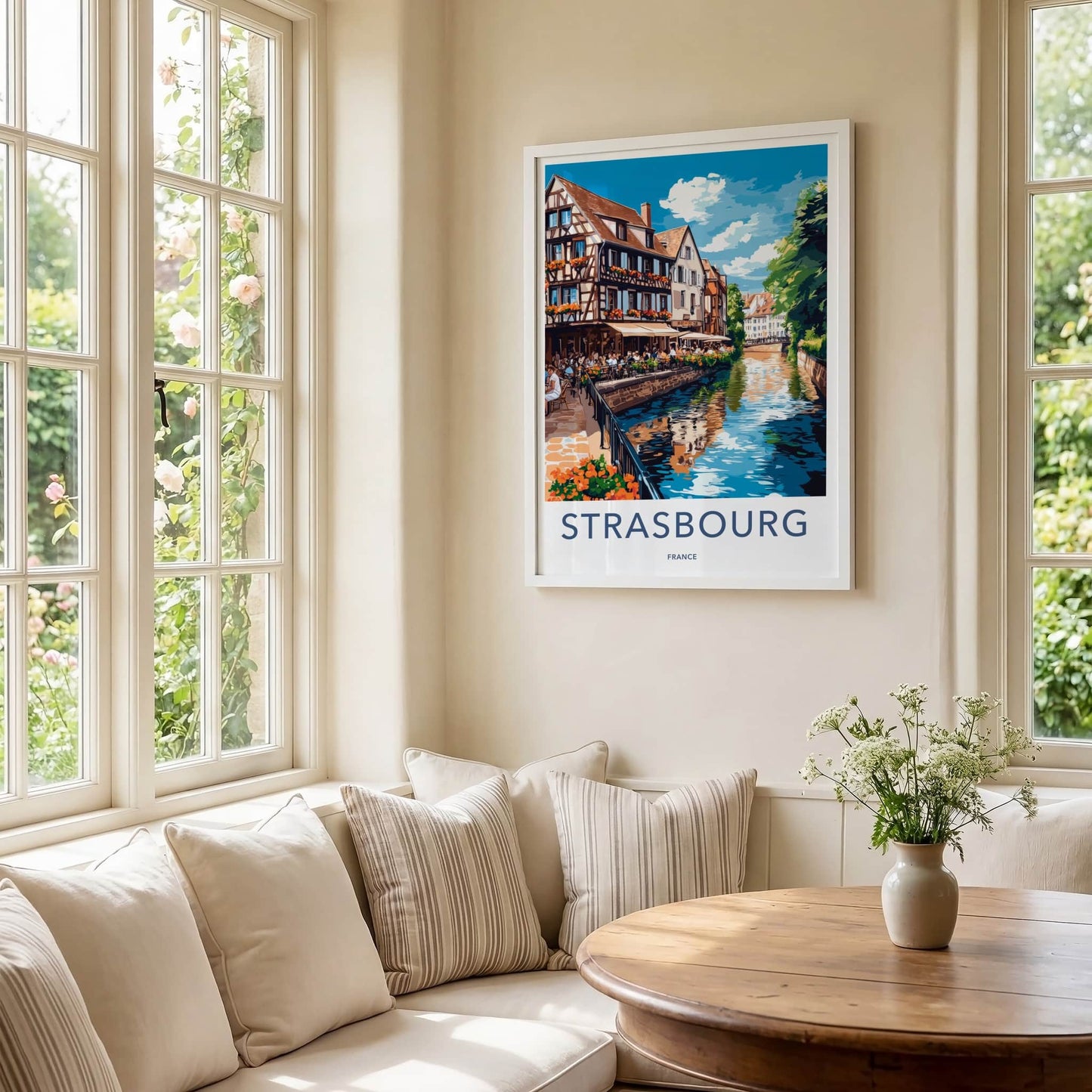 Strasbourg Poster - France Travel Art - Canal Side Dining Home Decor