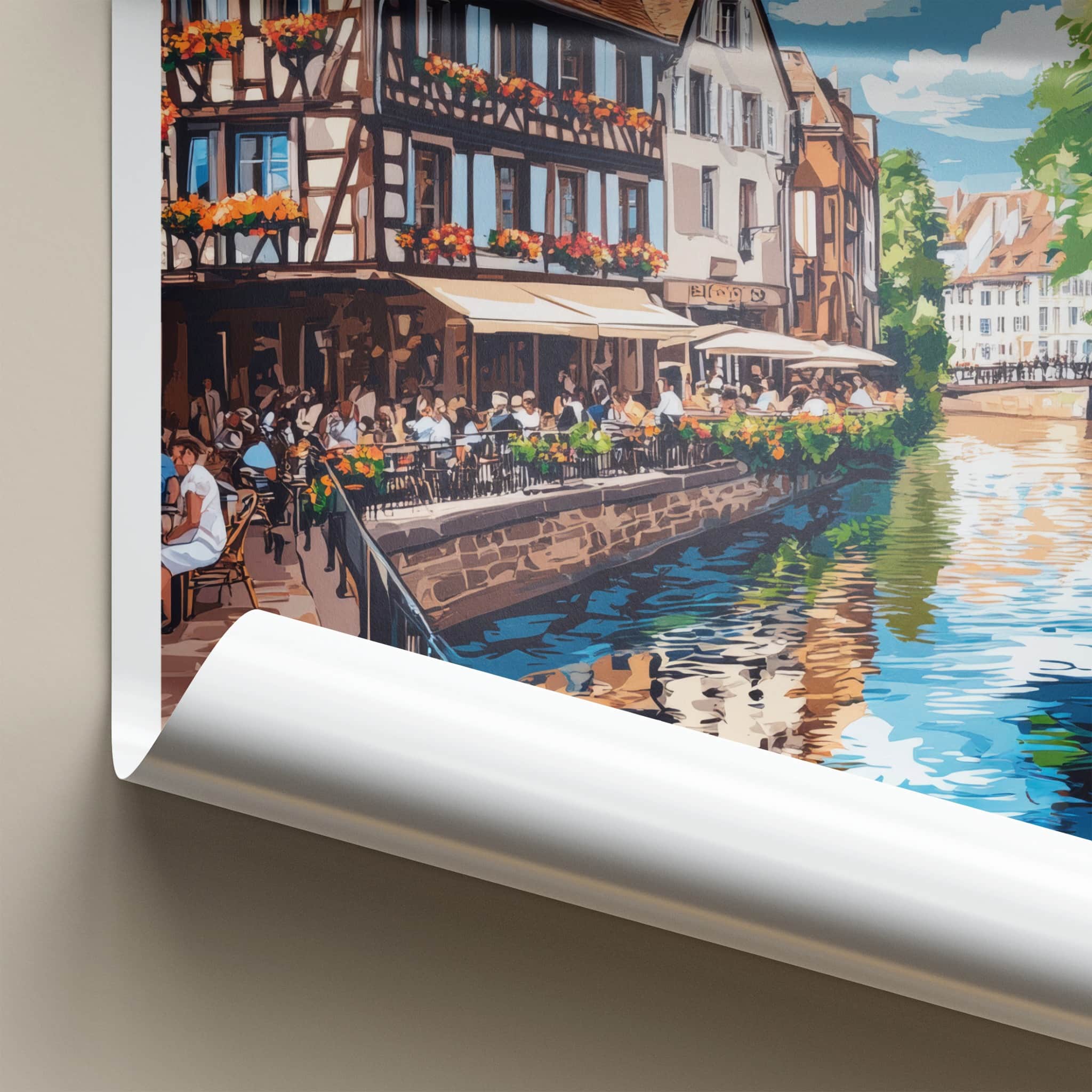 Strasbourg Poster - France Travel Art - Canal Side Dining Home Decor