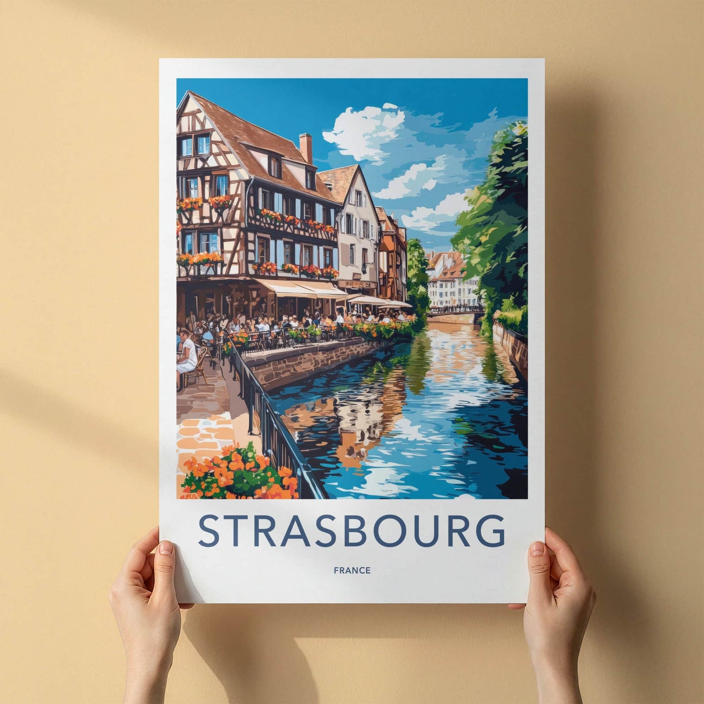 Strasbourg Poster - France Travel Art - Canal Side Dining Home Decor