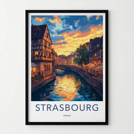 Strasbourg Poster - France Travel Art - Canal Sunset Reflection Home Decor