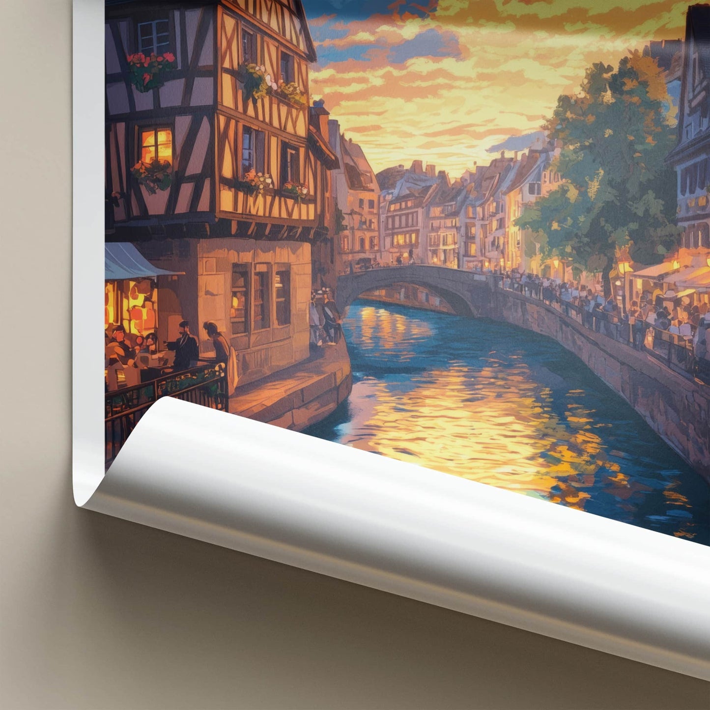 Strasbourg Poster - France Travel Art - Canal Sunset Reflection Home Decor