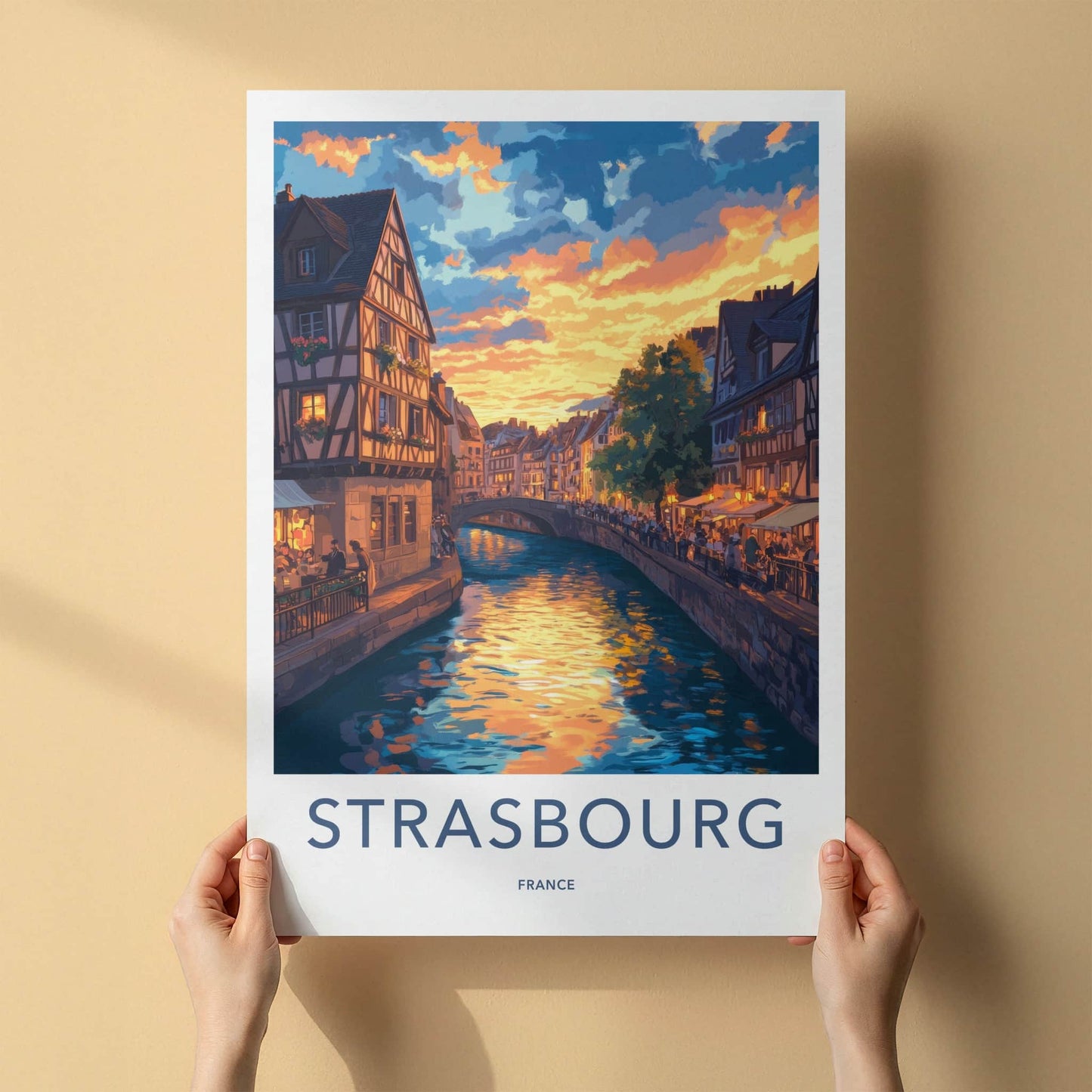 Strasbourg Poster - France Travel Art - Canal Sunset Reflection Home Decor