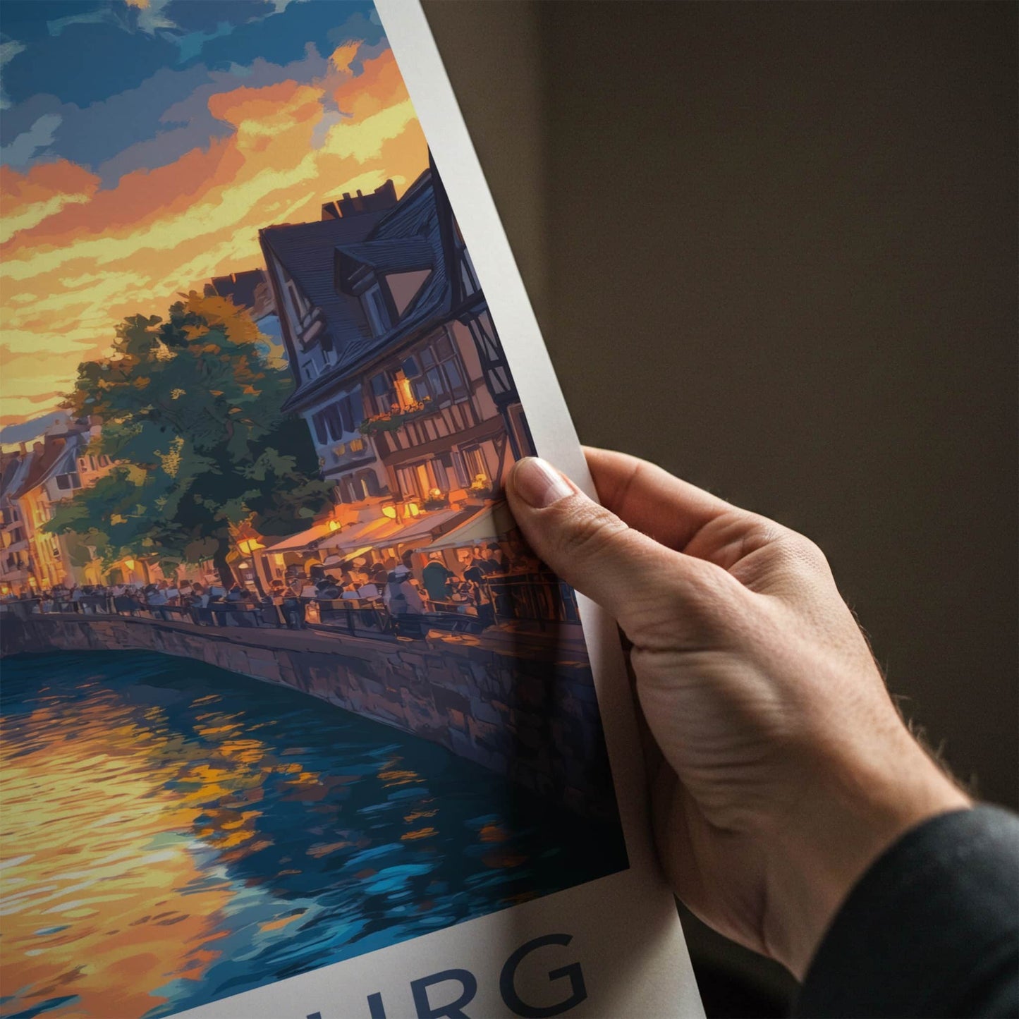 Strasbourg Poster - France Travel Art - Canal Sunset Reflection Home Decor