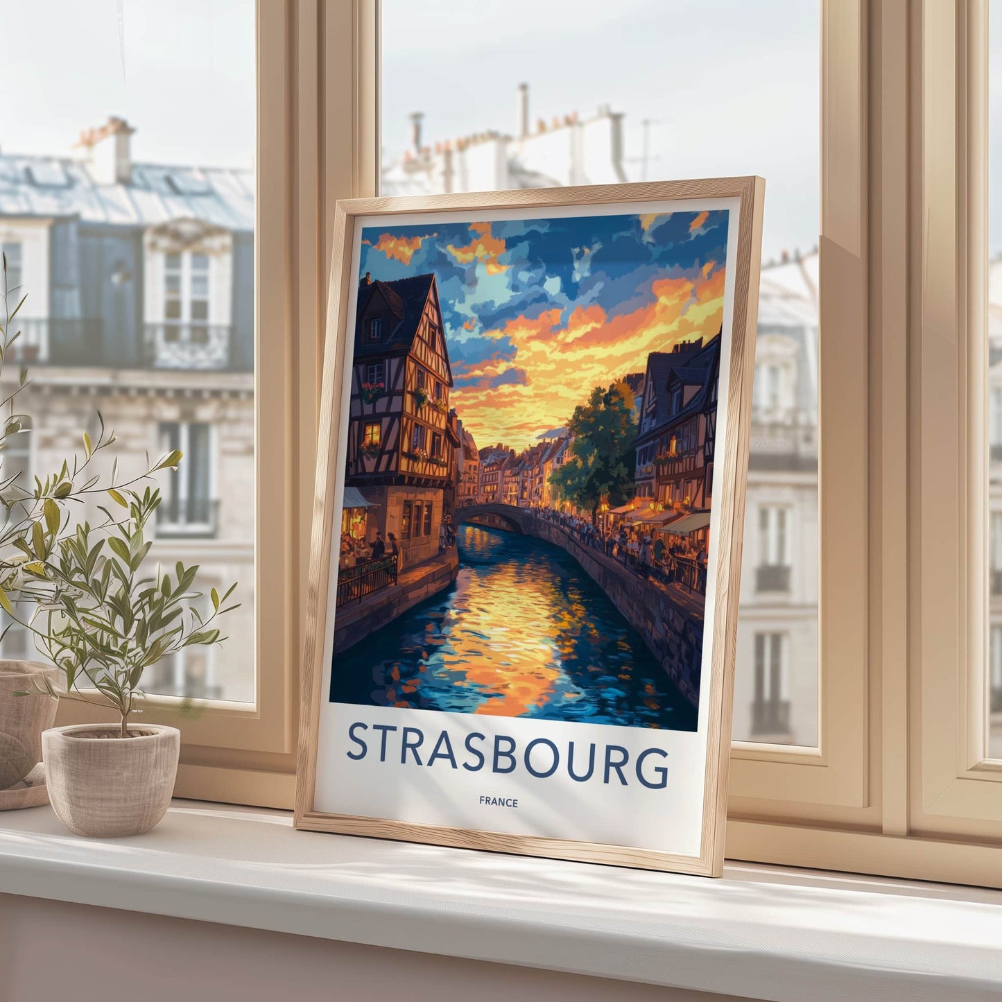 Strasbourg Poster - France Travel Art - Canal Sunset Reflection Home Decor