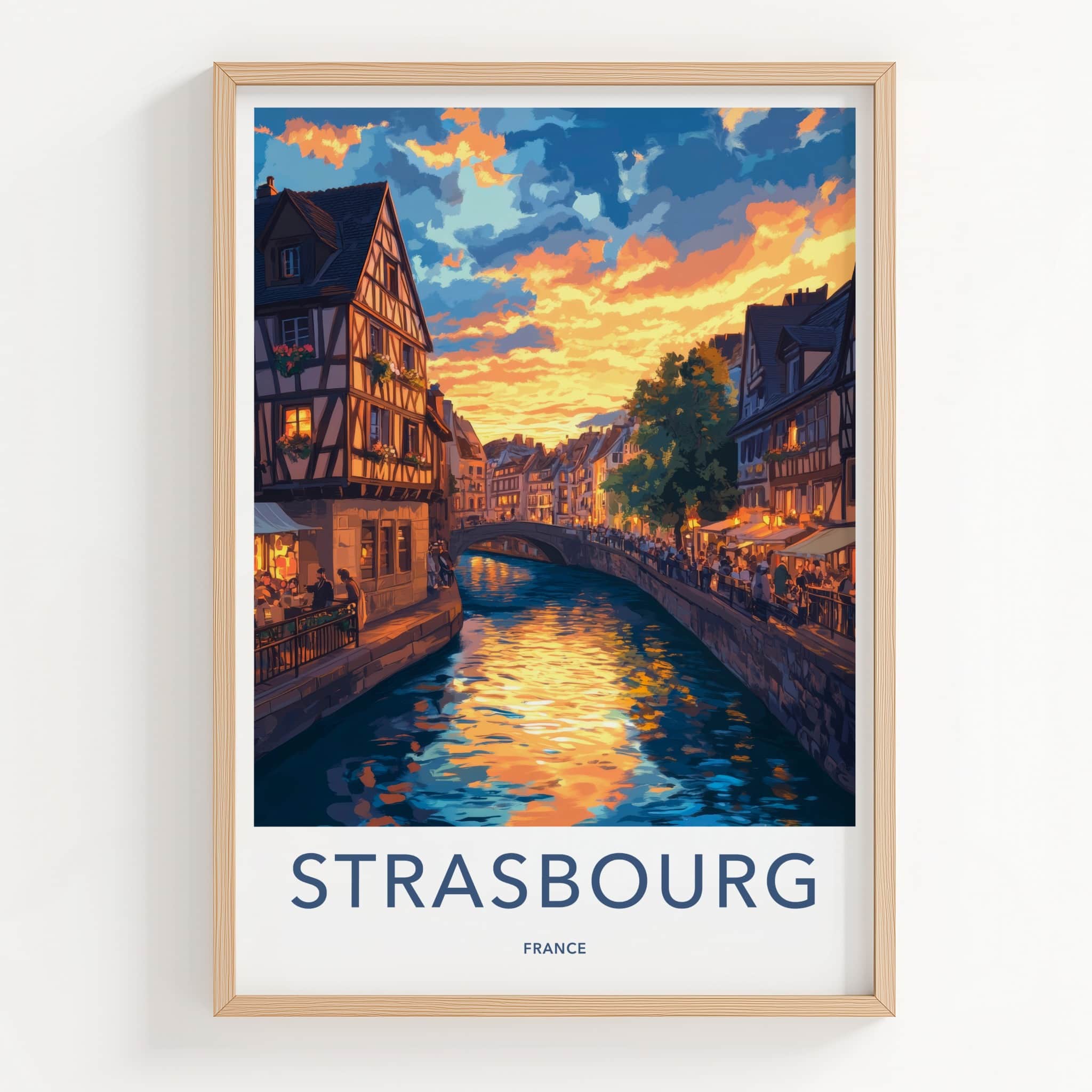 Strasbourg Poster - France Travel Art - Canal Sunset Reflection Home Decor