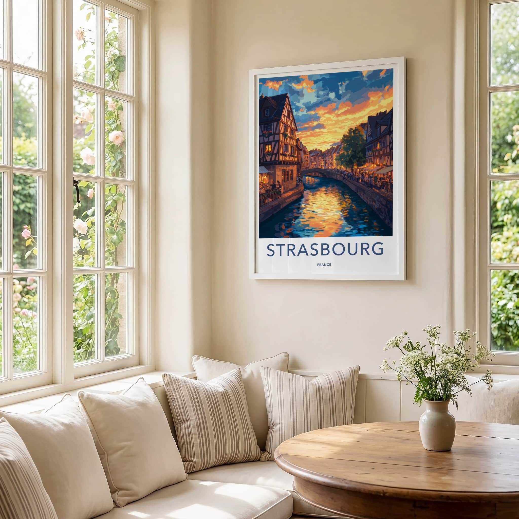 Strasbourg Poster - France Travel Art - Canal Sunset Reflection Home Decor