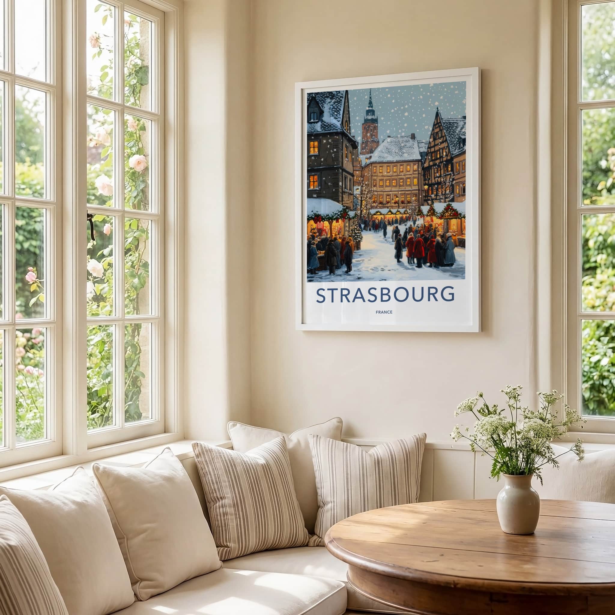 Strasbourg Poster - France Travel Art - Festive Street Market Home Decor