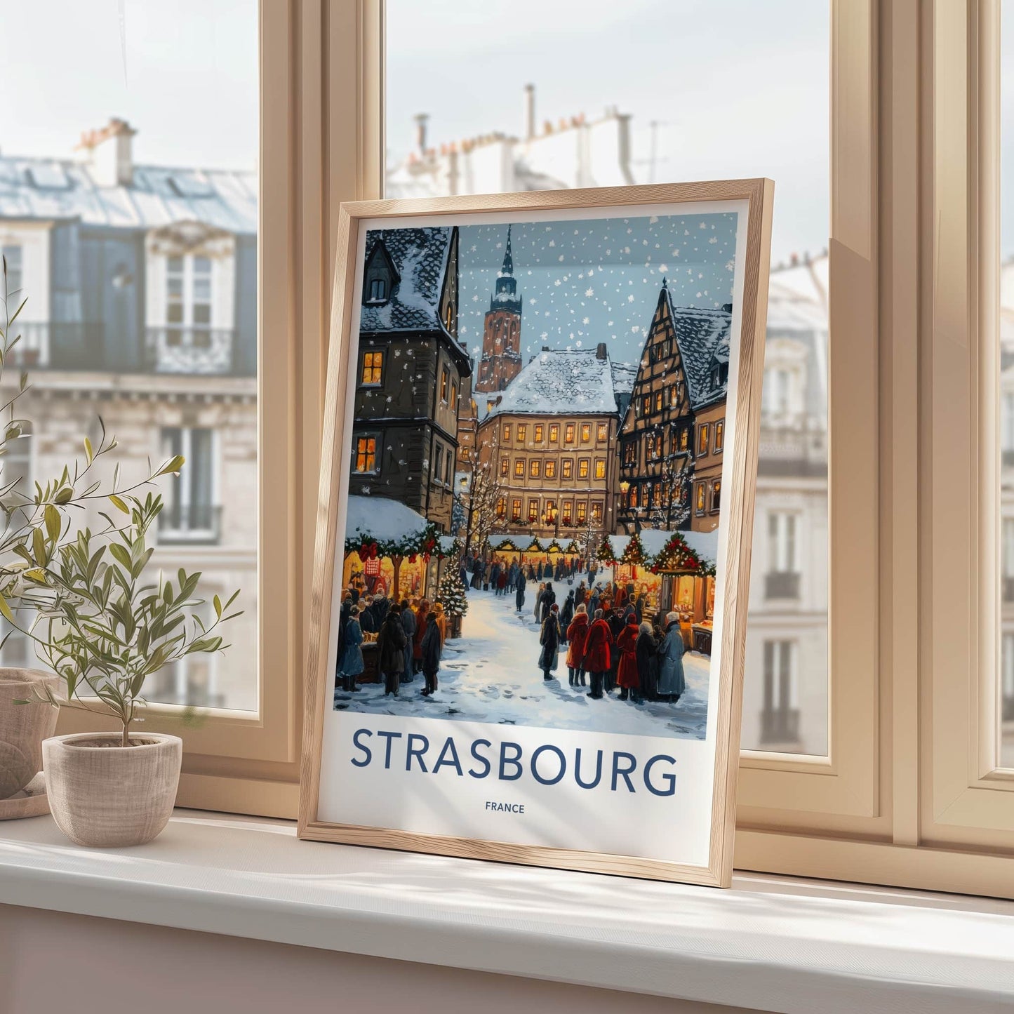 Strasbourg Poster - France Travel Art - Festive Street Market Home Decor