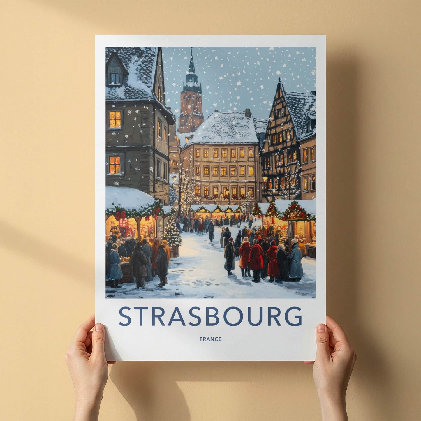 Strasbourg Poster - France Travel Art - Festive Street Market Home Decor