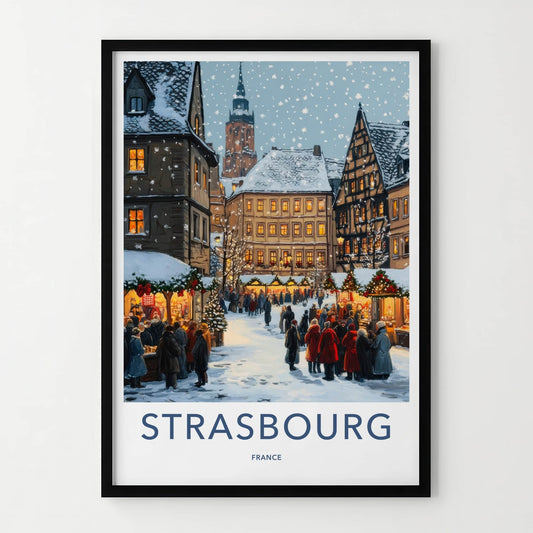 Strasbourg Poster - France Travel Art - Festive Street Market Home Decor