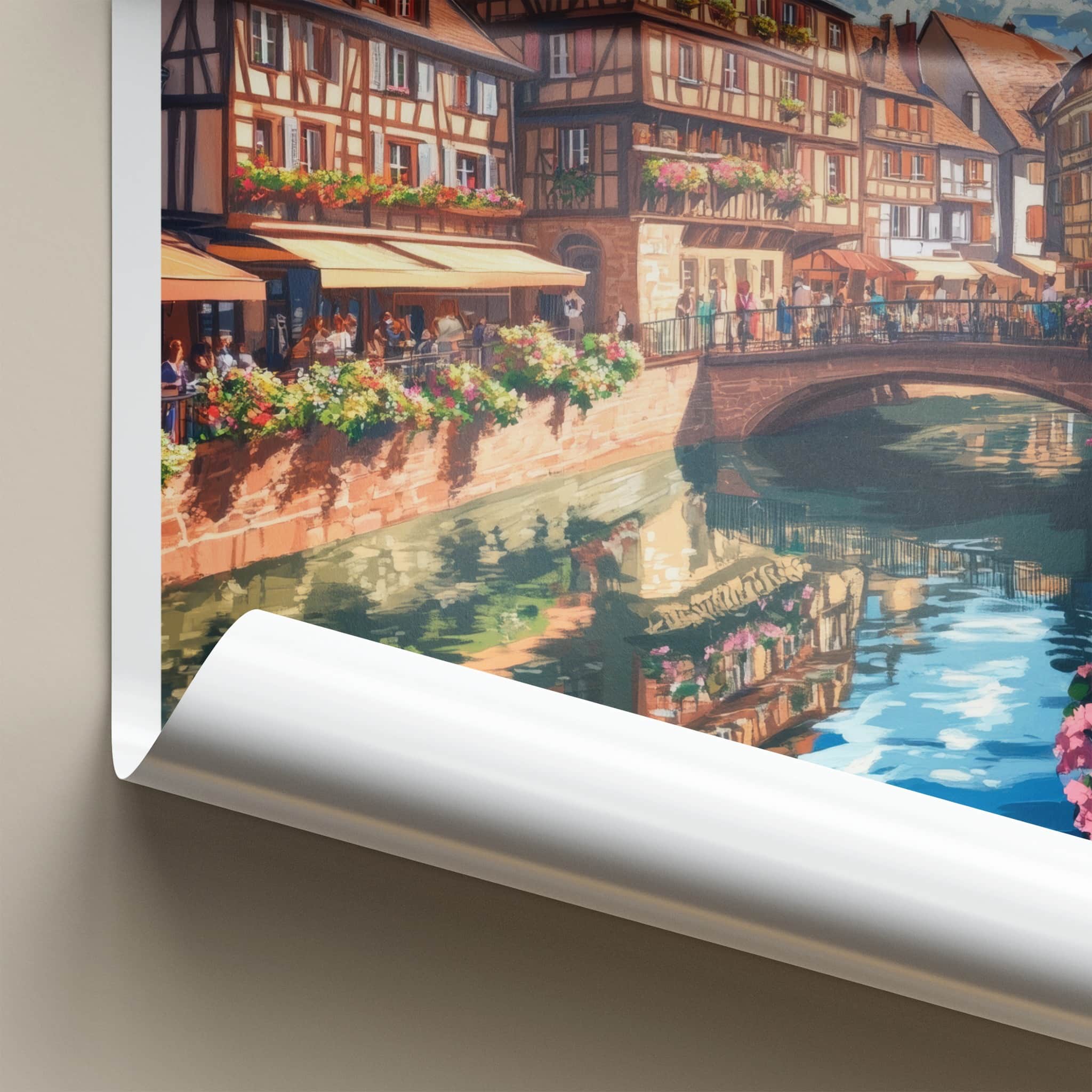 Strasbourg Poster - France Travel Art - Flowered Canal Buildings Home Decor