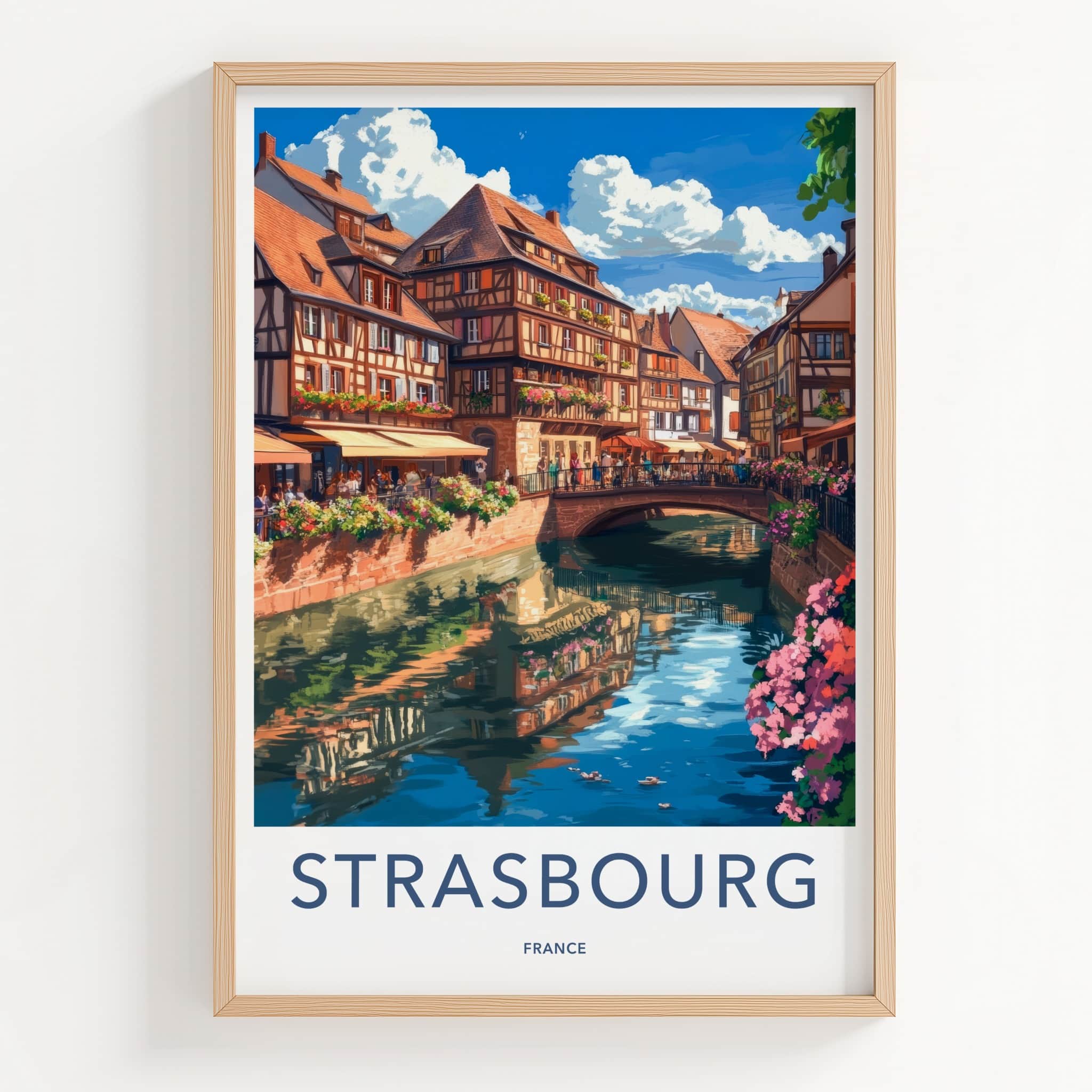 Strasbourg Poster - France Travel Art - Flowered Canal Buildings Home Decor