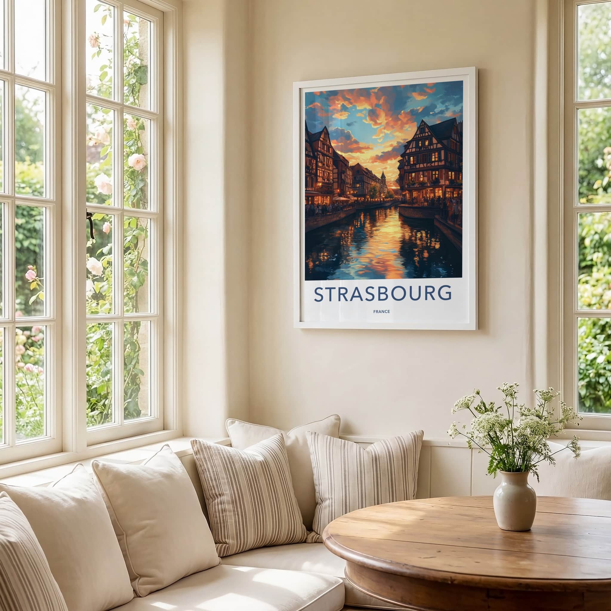 Strasbourg Poster - France Travel Art - Sunset Canal Reflections Home Decor