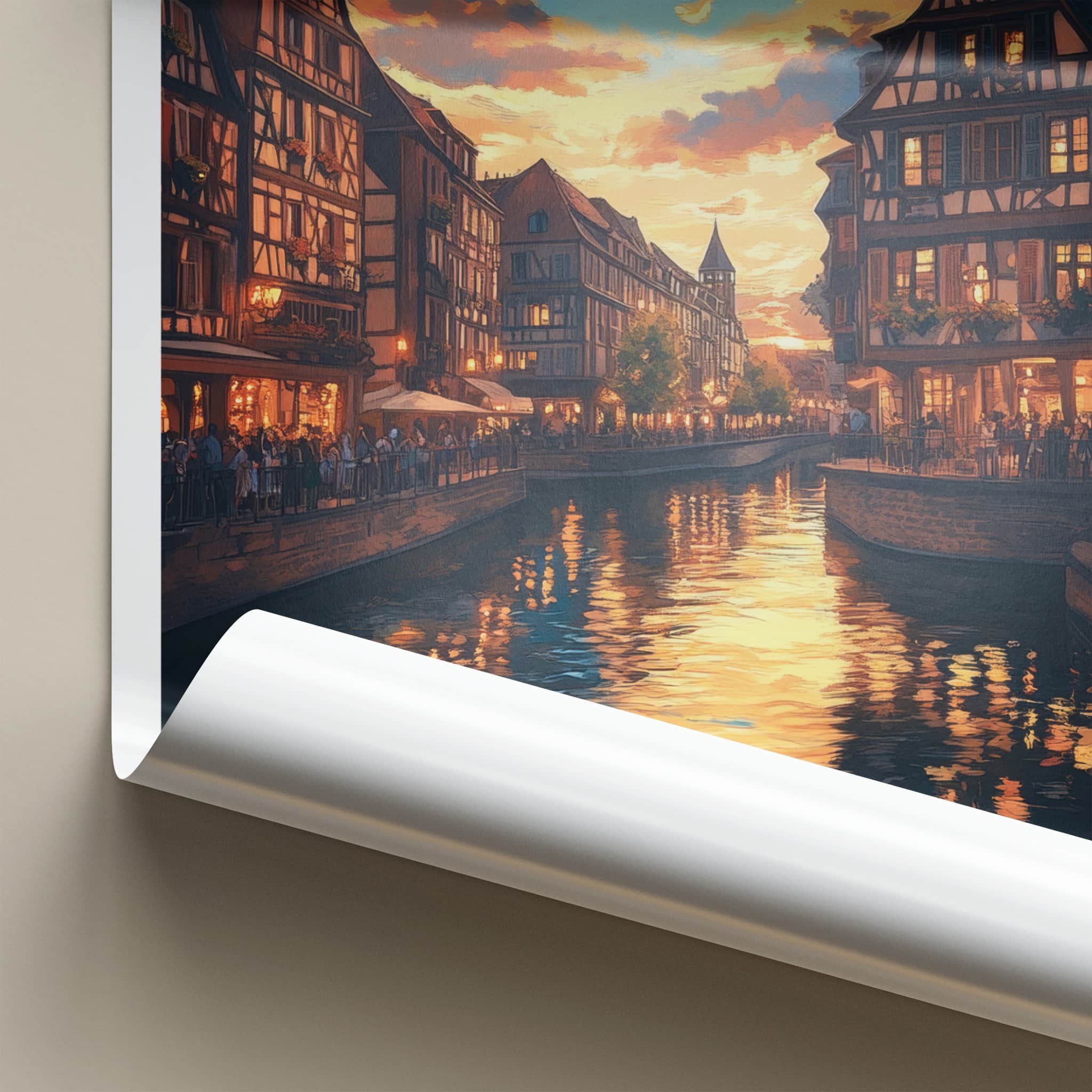 Strasbourg Poster - France Travel Art - Sunset Canal Reflections Home Decor