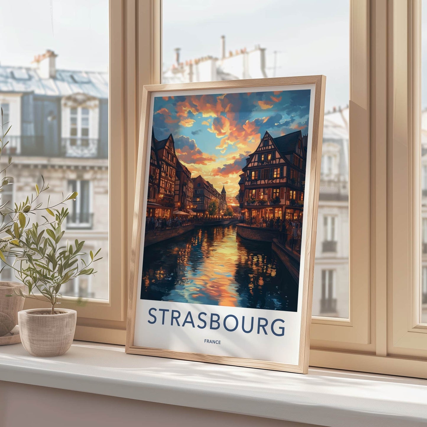 Strasbourg Poster - France Travel Art - Sunset Canal Reflections Home Decor