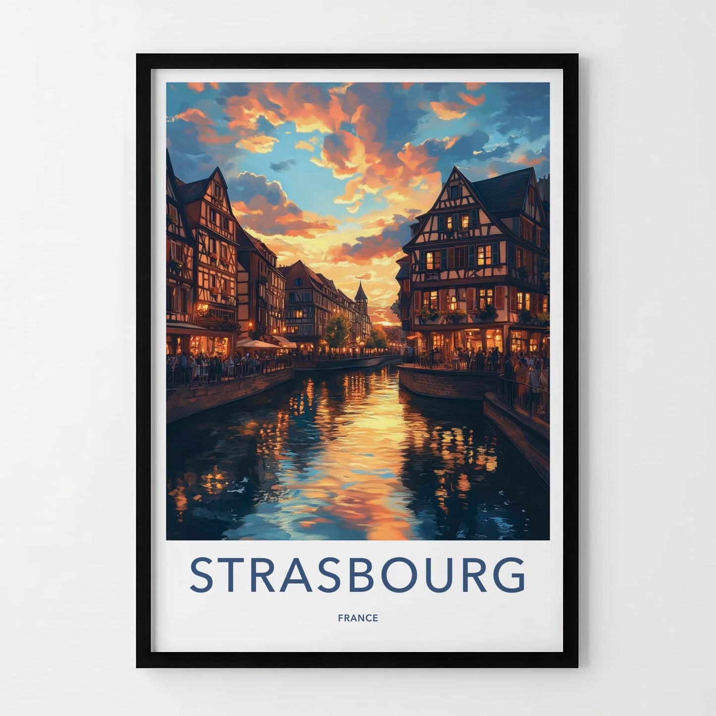 Strasbourg Poster - France Travel Art - Sunset Canal Reflections Home Decor