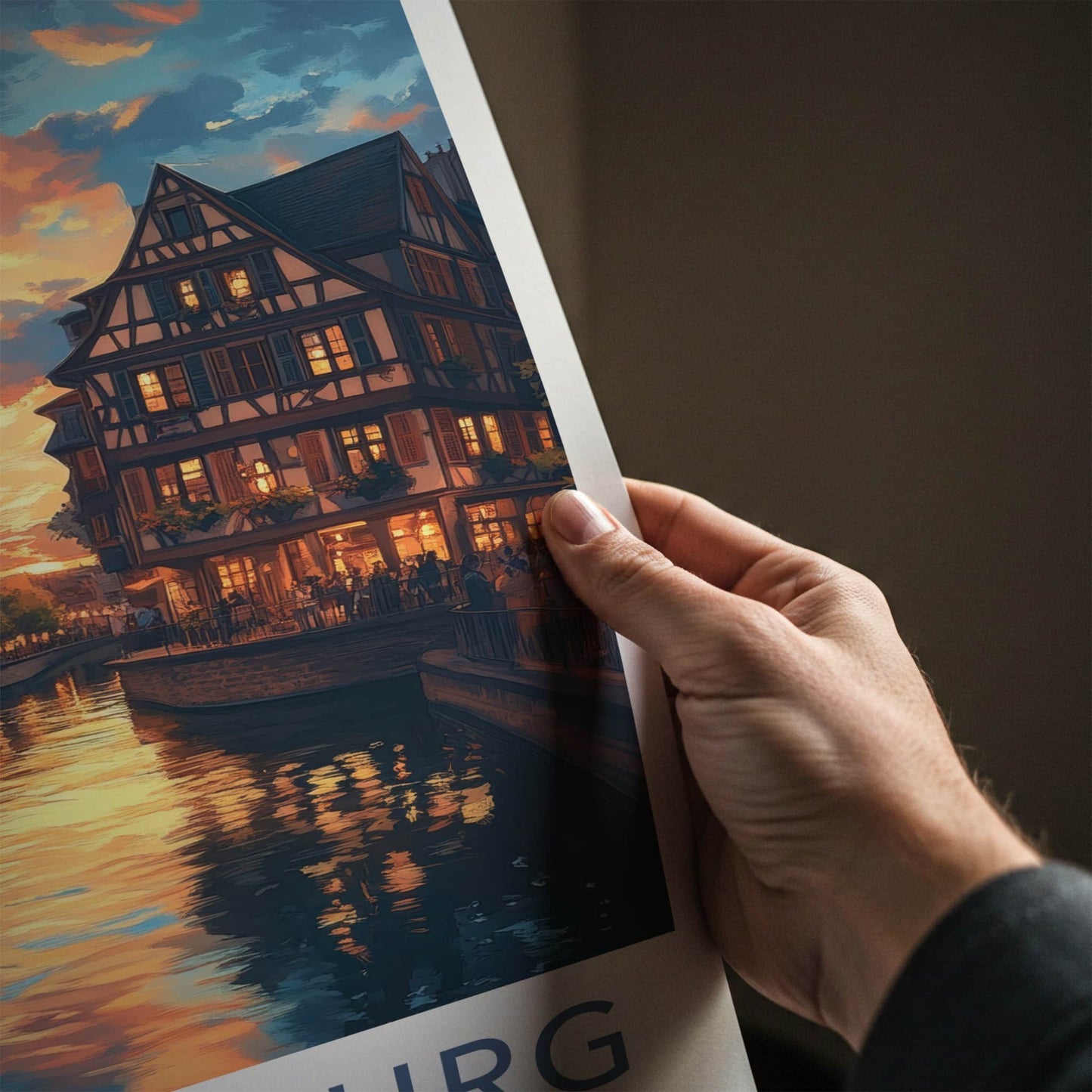 Strasbourg Poster - France Travel Art - Sunset Canal Reflections Home Decor