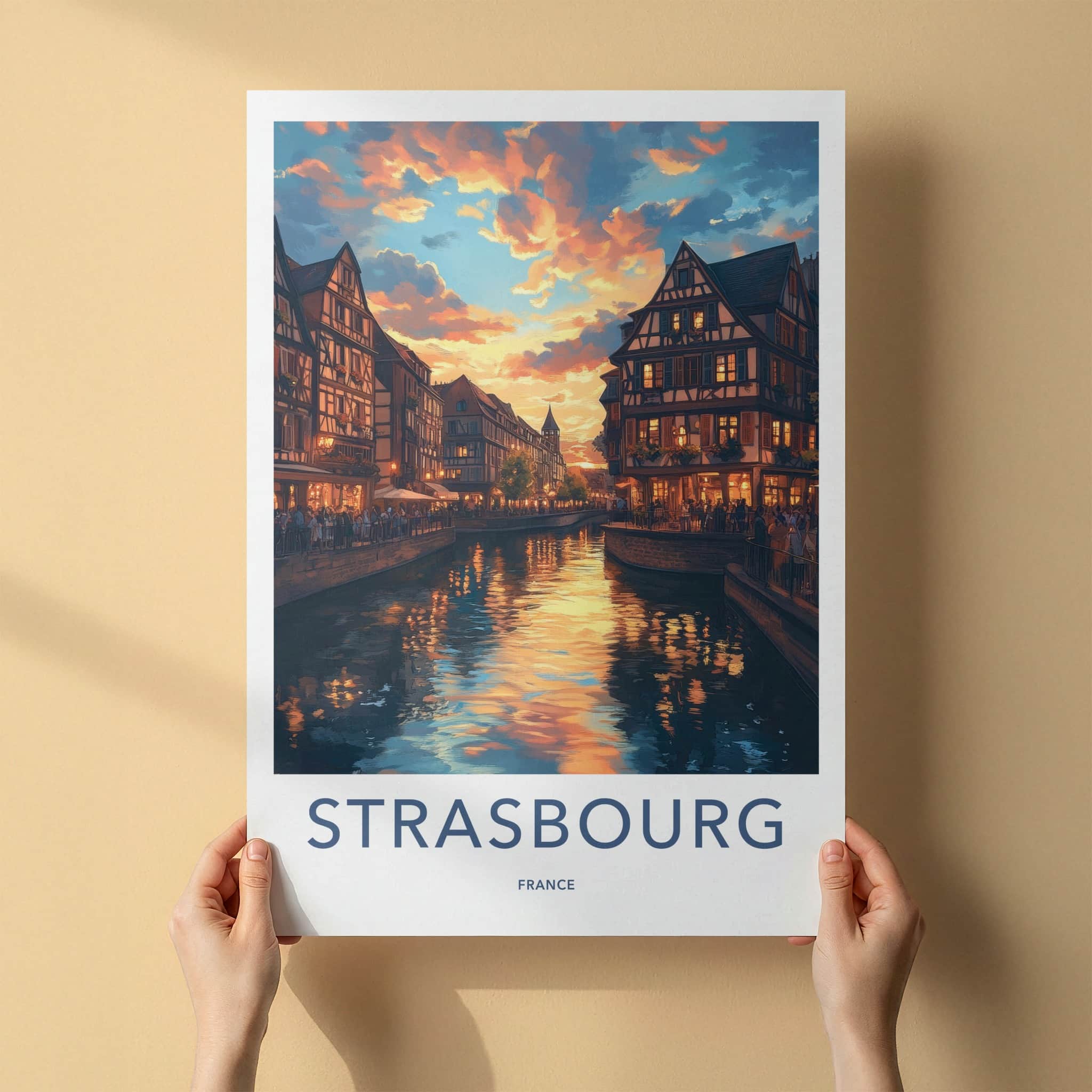 Strasbourg Poster - France Travel Art - Sunset Canal Reflections Home Decor