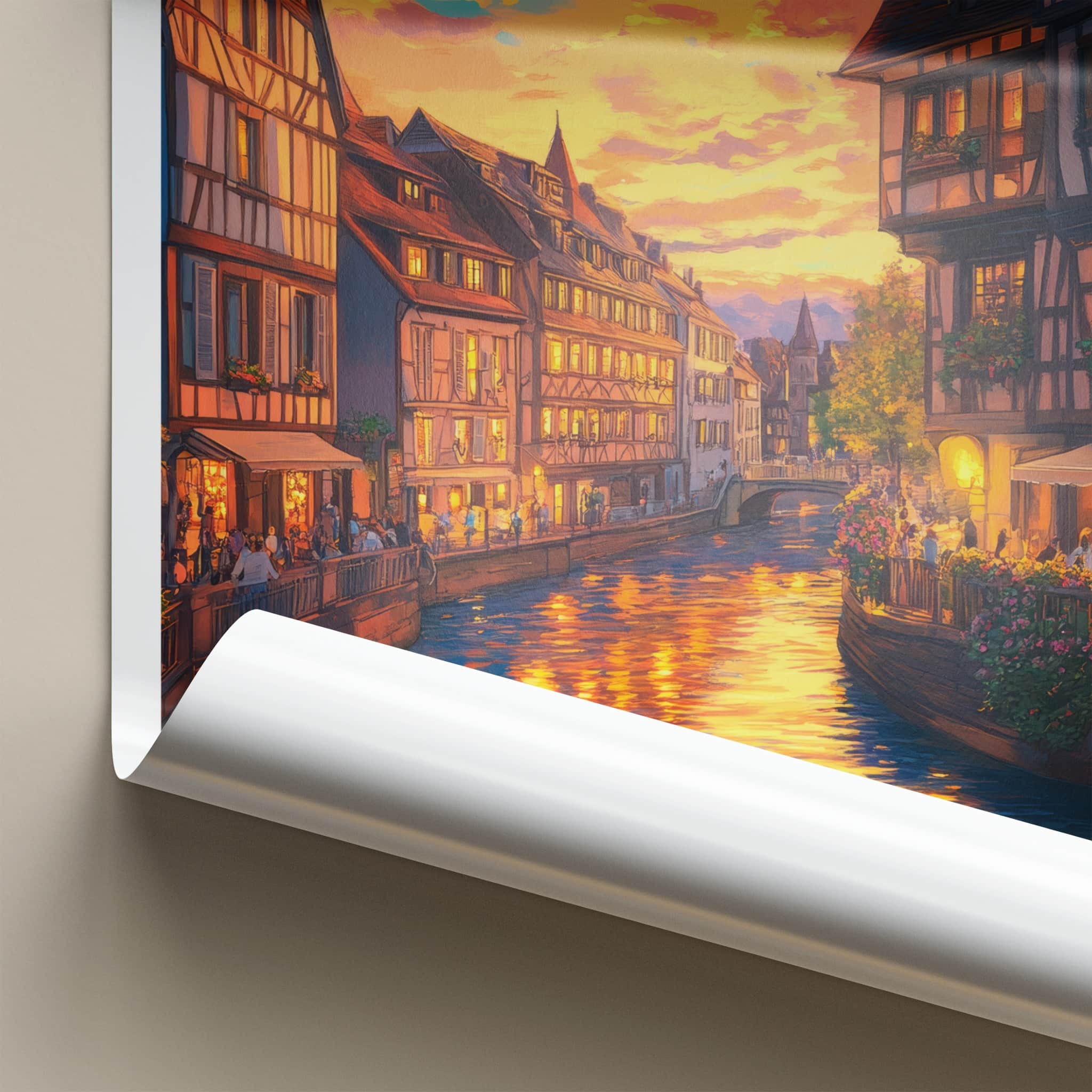 Strasbourg Poster - France Wall Art - Sunset Canal Reflections Home Decor