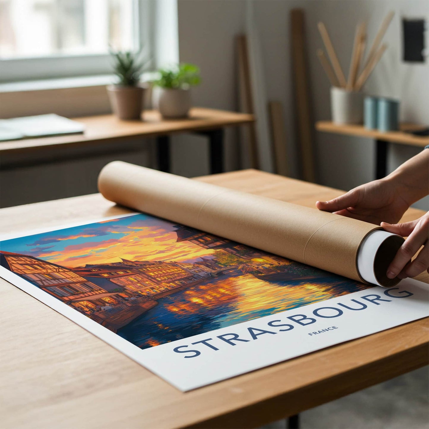 Strasbourg Poster - France Wall Art - Sunset Canal Reflections Home Decor