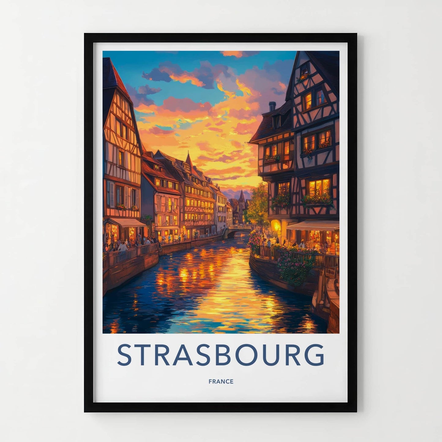 Strasbourg Poster - France Wall Art - Sunset Canal Reflections Home Decor