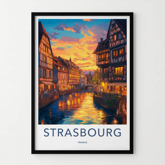 Strasbourg Poster - France Wall Art - Sunset Canal Reflections Home Decor