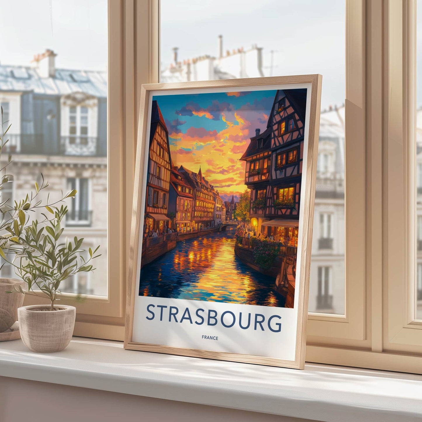 Strasbourg Poster - France Wall Art - Sunset Canal Reflections Home Decor