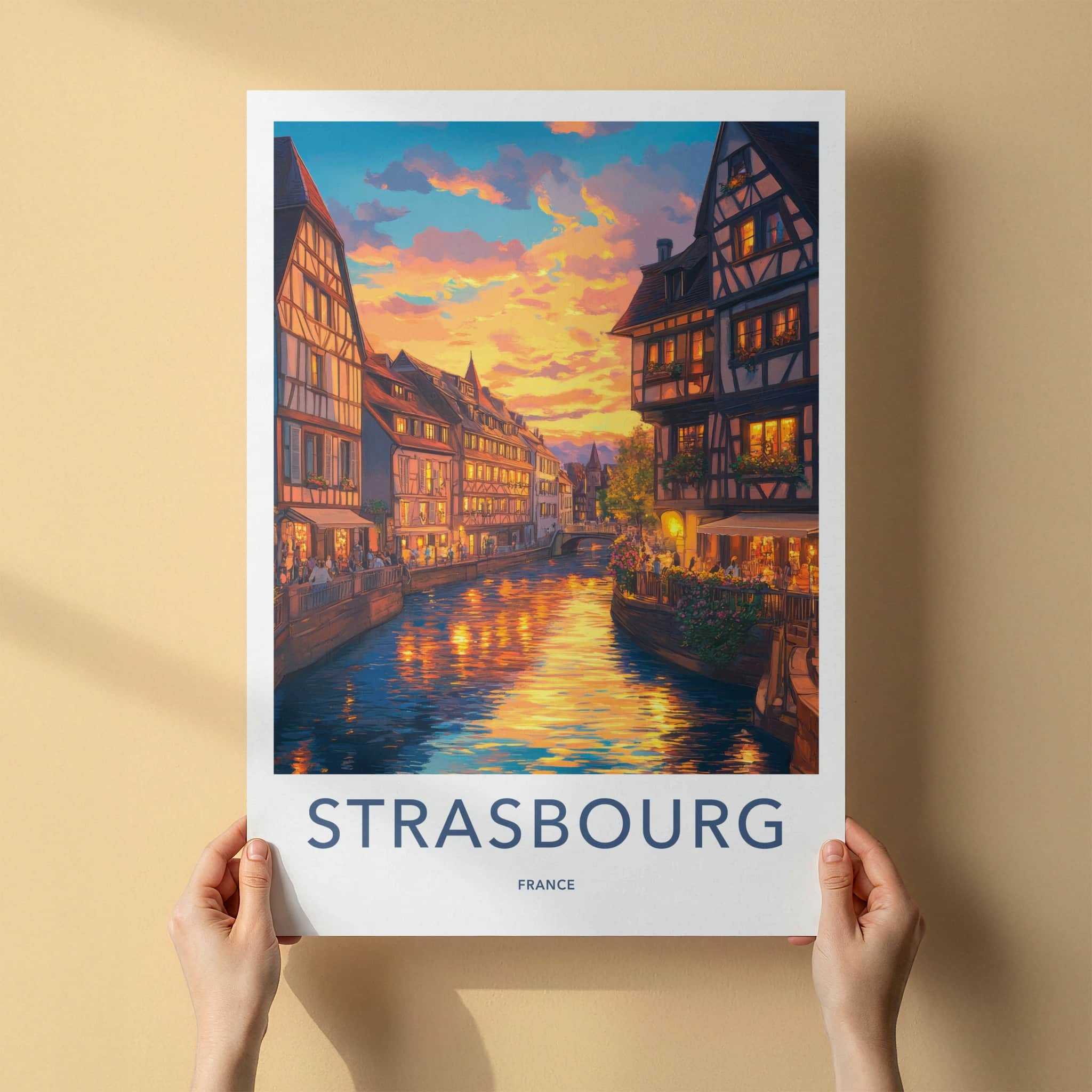 Strasbourg Poster - France Wall Art - Sunset Canal Reflections Home Decor